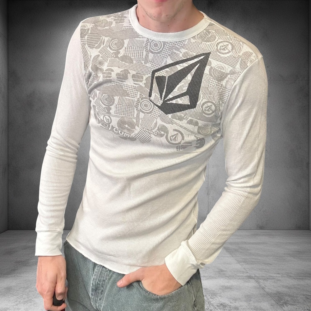 Vintage Volcom Thermal Shirt White Graphic Long Sleeve Y2K Skater Mens Large
